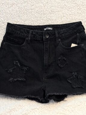 Hot Topic Black Distressed High-Rise Denim Shorts